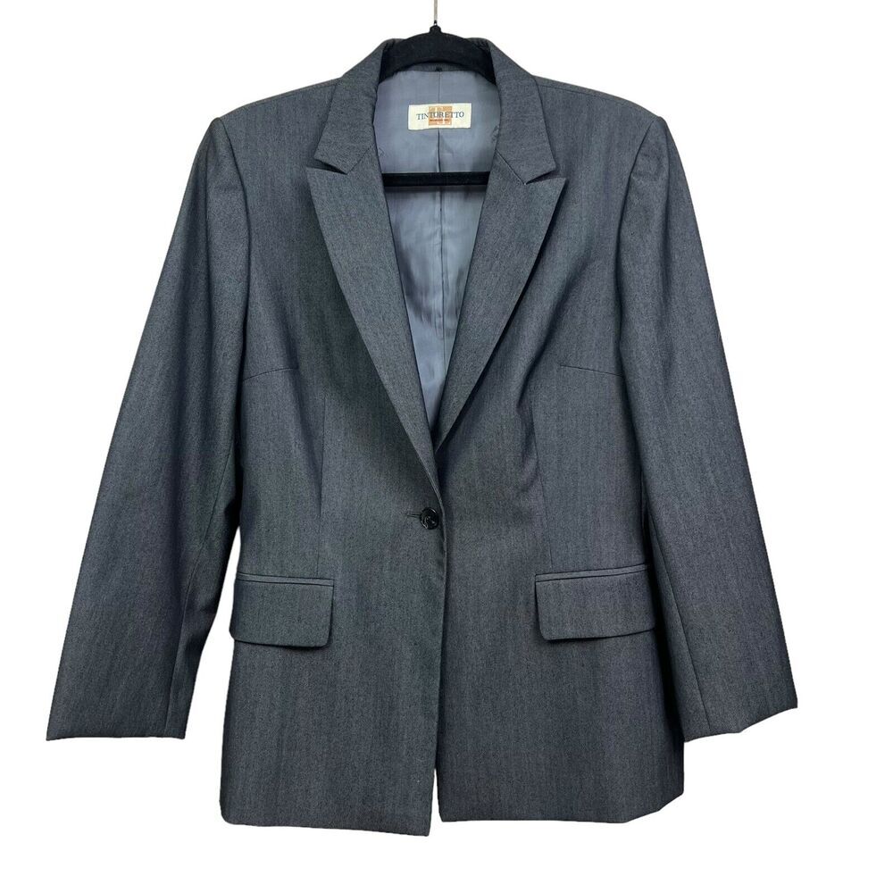 Tintoretto Womens Wool Blazer Single Button Double Vented Lined Gray Size 32*